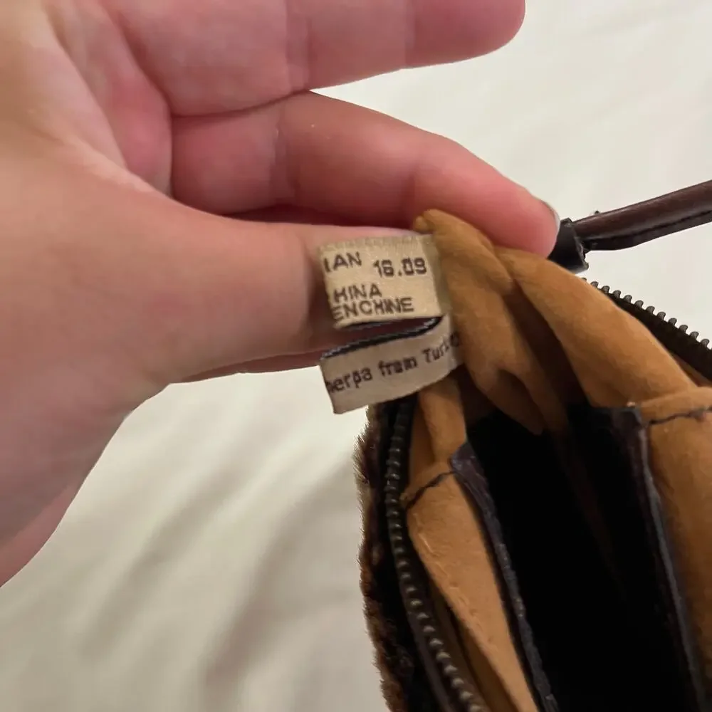Patricia Nash Brown Genuine Leather Sheepskin Fur Wristlet Pouch Rustic